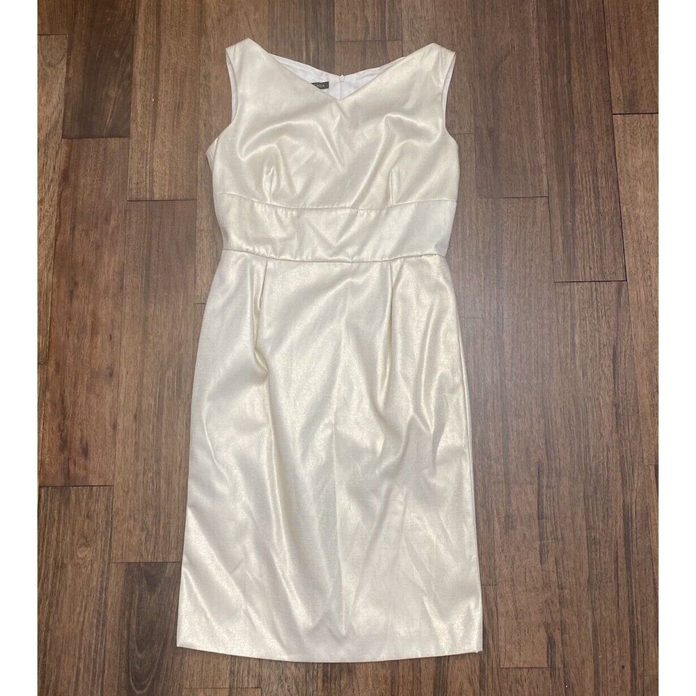 Escada Couture Cream Gold Knee Length Silk Dress Women’s Size 40